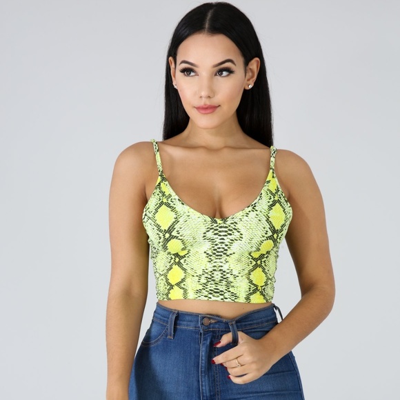 neon snake print crop top